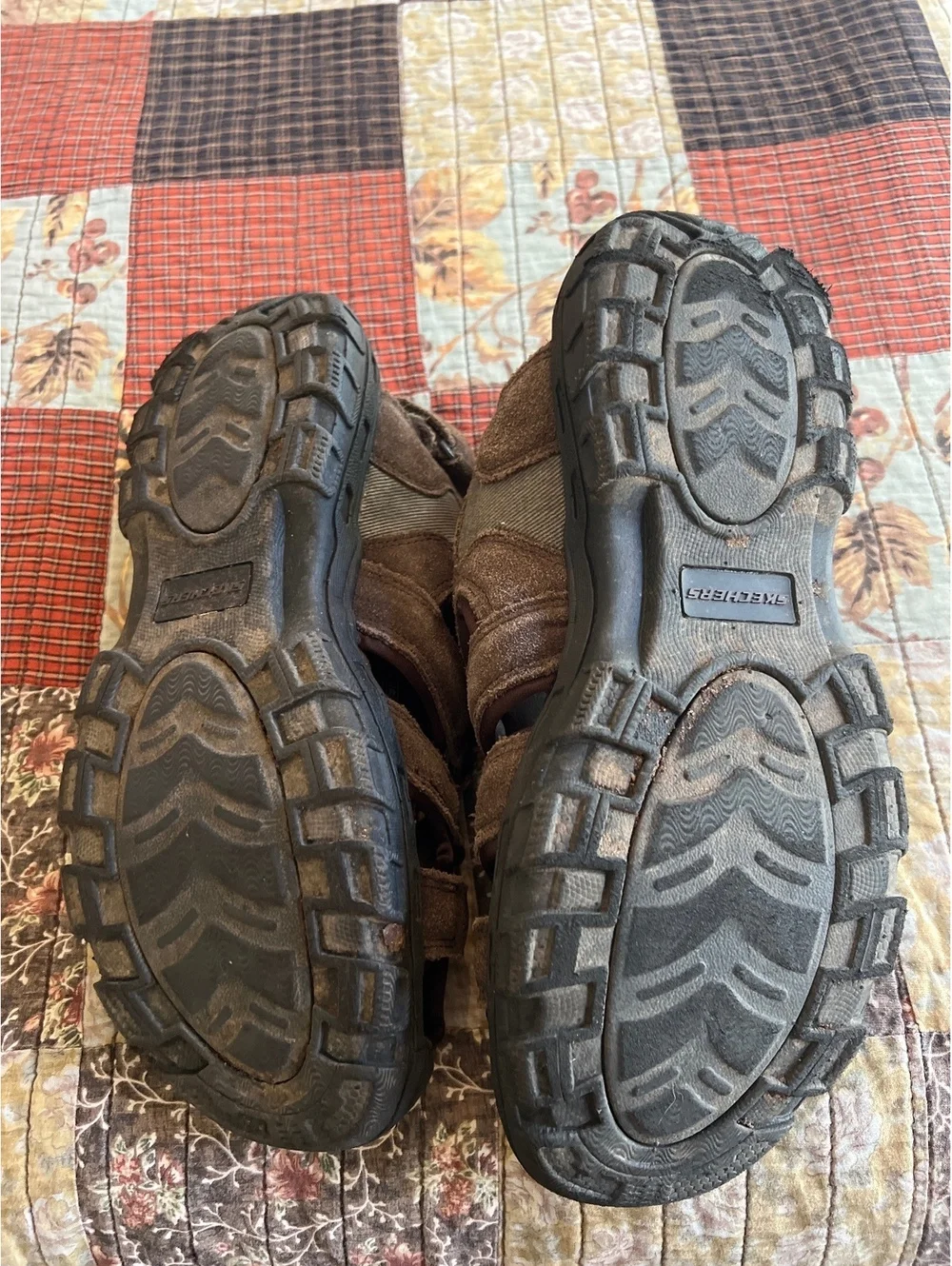 Skechers Relaxed Fit Memory Foam Brown Leather Textile Sandals Size 8